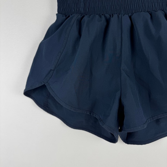 B Athletic Shorts Navy Blue Smocked Waist Zipper Pocket Women M Athleisure - Picture 7 of 9